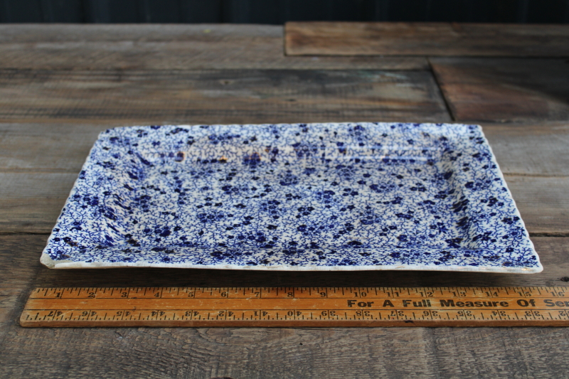 photo of Victorian era antique shabby stained ironstone china tray Burroughs & Mountford blue chintz floral w/ gold  #5