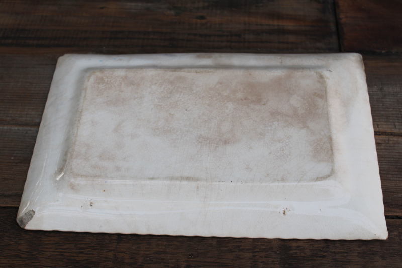 photo of Victorian era antique shabby stained ironstone china tray Burroughs & Mountford blue chintz floral w/ gold  #9