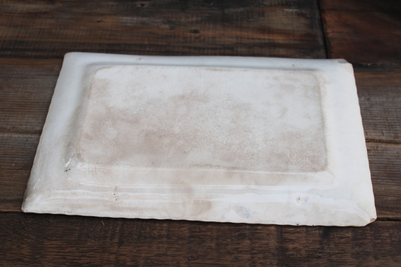 photo of Victorian era antique shabby stained ironstone china tray Burroughs & Mountford blue chintz floral w/ gold  #10