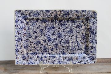 catalog photo of Victorian era antique shabby stained ironstone china tray Burroughs & Mountford blue chintz floral w/ gold 