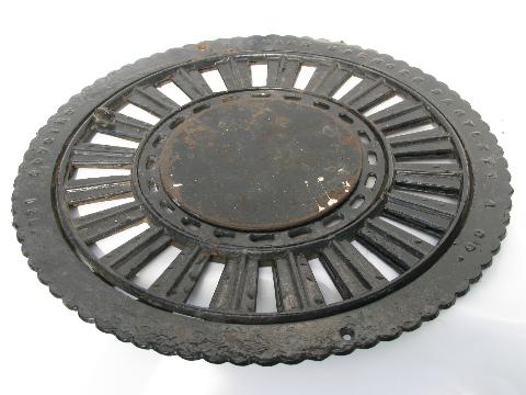 photo of Victorian era antique vintage round cast iron register grates, pair #2