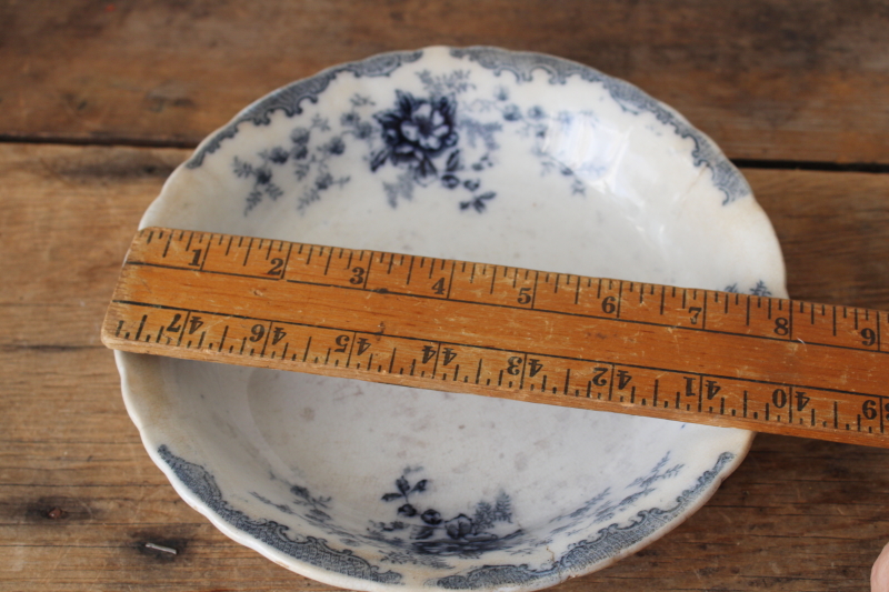 photo of Victorian era flow blue china bowl, shabby antique ironstone Cliff England Hudson pattern  #2