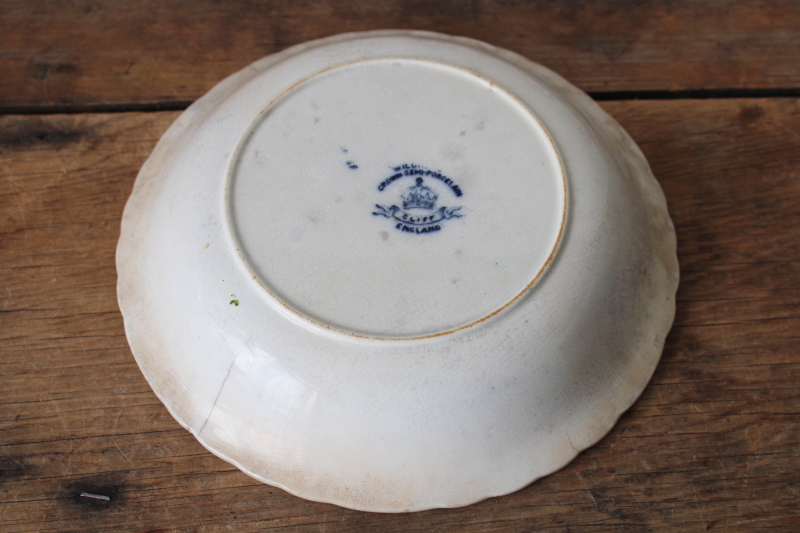 photo of Victorian era flow blue china bowl, shabby antique ironstone Cliff England Hudson pattern  #4