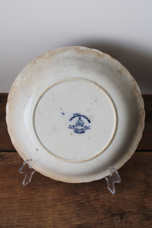 photo of Victorian era flow blue china bowl, shabby antique ironstone Cliff England Hudson pattern  #5
