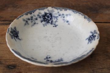 catalog photo of Victorian era flow blue china bowl, shabby antique ironstone Cliff England Hudson pattern 