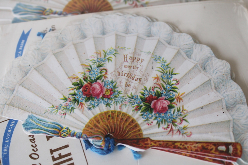 photo of Victorian fans & dolls, vintage greeting cards and gift enclosure cards paper ephemera lot  #5