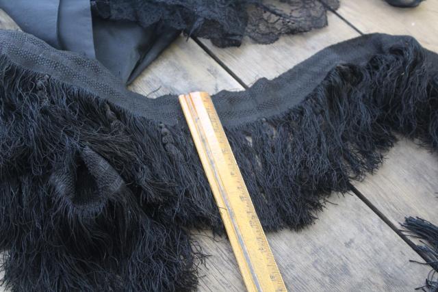 photo of Victorian mourning black lace & sewing trim, antique vintage edgings, flounces, ribbon #3