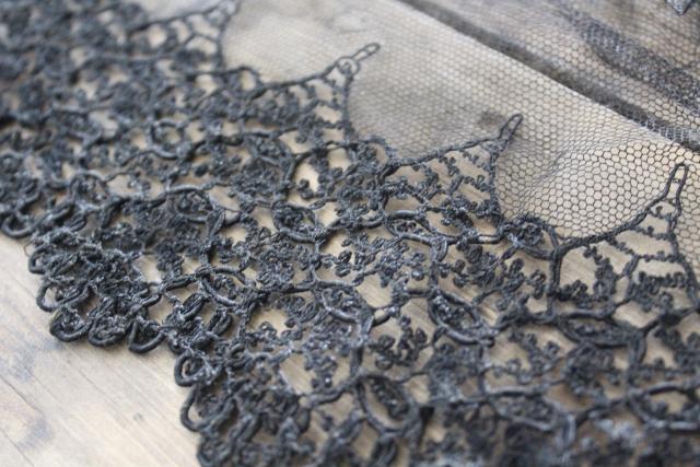 photo of Victorian mourning black lace & sewing trim, antique vintage edgings, flounces, ribbon #11