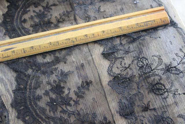 photo of Victorian mourning black lace & sewing trim, antique vintage edgings, flounces, ribbon #16