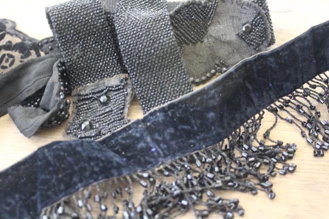 photo of Victorian mourning black lace & sewing trim, antique vintage edgings, flounces, ribbon #21