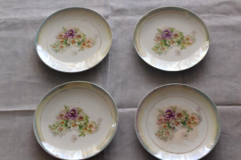 photo of Victorian pansy floral shabby antique china plates w/ pansies, late 1800s vintage #1