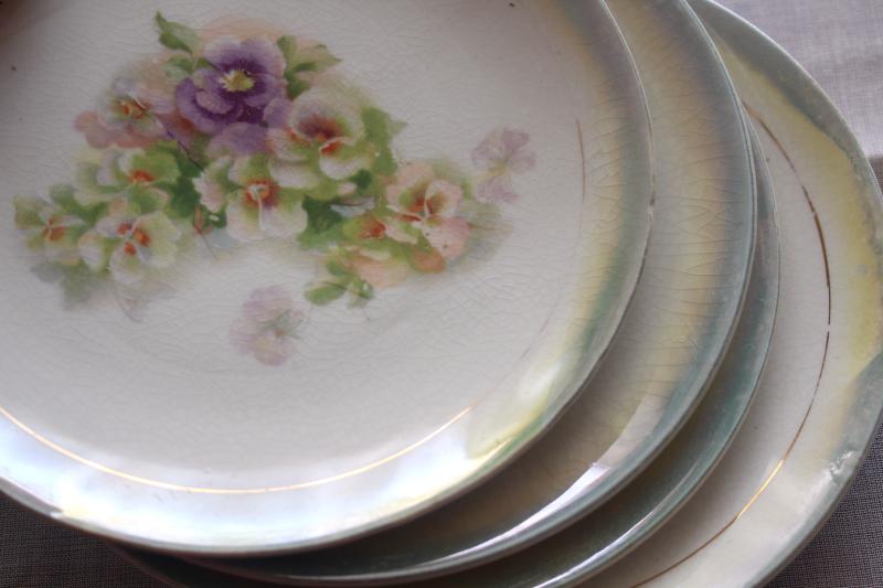 photo of Victorian pansy floral shabby antique china plates w/ pansies, late 1800s vintage #2