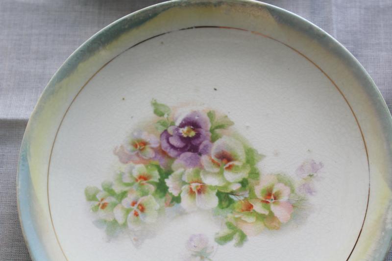 photo of Victorian pansy floral shabby antique china plates w/ pansies, late 1800s vintage #3