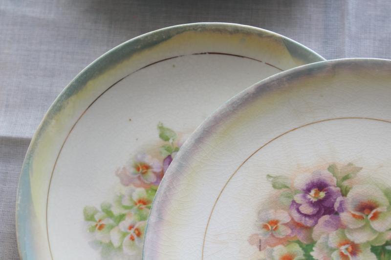 photo of Victorian pansy floral shabby antique china plates w/ pansies, late 1800s vintage #4