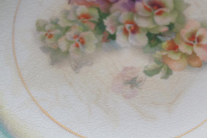 photo of Victorian pansy floral shabby antique china plates w/ pansies, late 1800s vintage #5