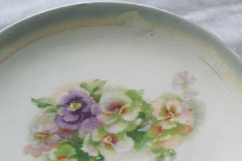 photo of Victorian pansy floral shabby antique china plates w/ pansies, late 1800s vintage #6