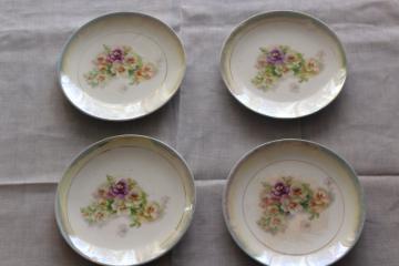 Victorian pansy floral shabby antique china plates w/ pansies, late 1800s vintage