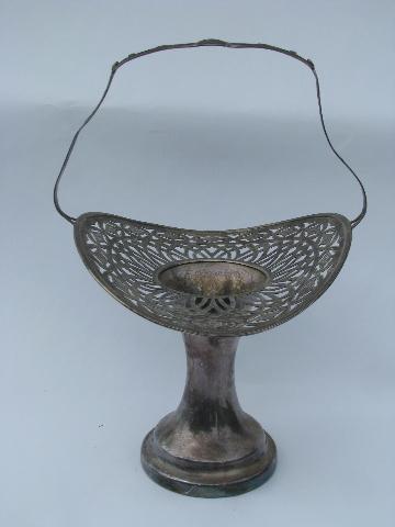 photo of Victorian silver brides basket, antique vintage silver plate vase, pierced lace edge #2