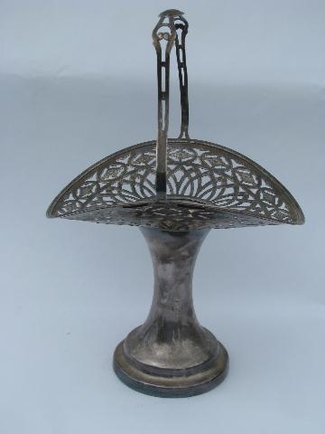 photo of Victorian silver brides basket, antique vintage silver plate vase, pierced lace edge #3