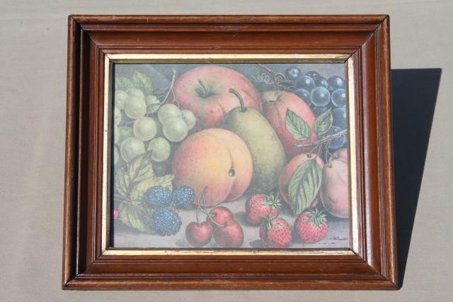 photo of Victorian still-life fruit basket print, vintage reproduction art calendar print #1