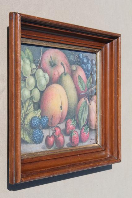 photo of Victorian still-life fruit basket print, vintage reproduction art calendar print #2