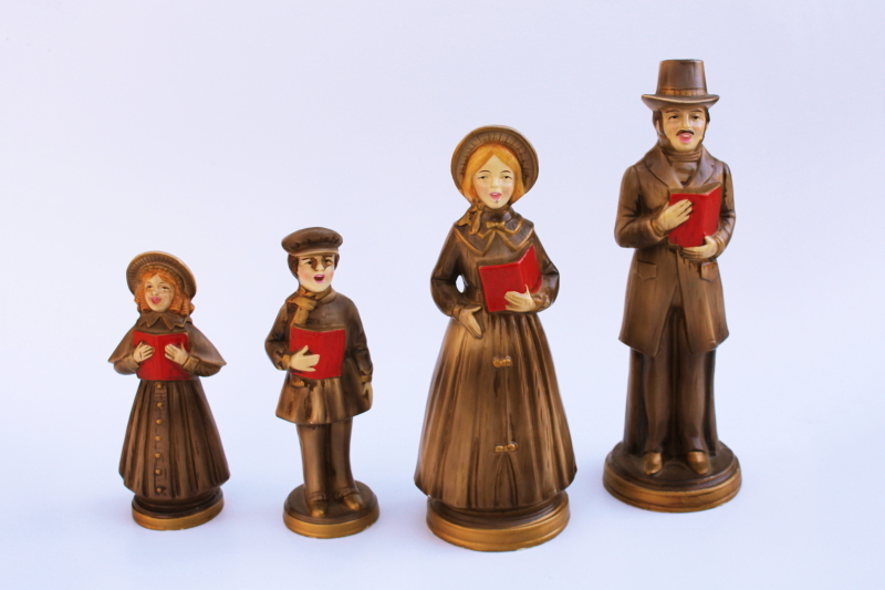 photo of Victorian style Christmas carolers figurines family vintage Japan, 60s retro holiday decor #1