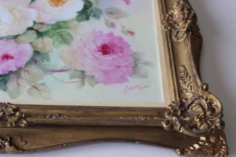 photo of Victorian style vintage ornate gold frame w/ hand painted old roses china picture #5