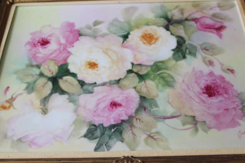 photo of Victorian style vintage ornate gold frame w/ hand painted old roses china picture #7