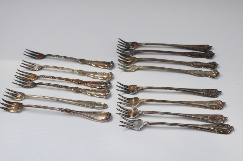 photo of Victorian vintage antique silver plate flatware, tiny olive or pickle forks, cocktail forks #1