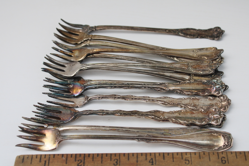 photo of Victorian vintage antique silver plate flatware, tiny olive or pickle forks, cocktail forks #4