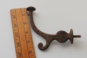 catalog photo of Victorian vintage coat hook, large ornate cast iron hook, original antique hardware 