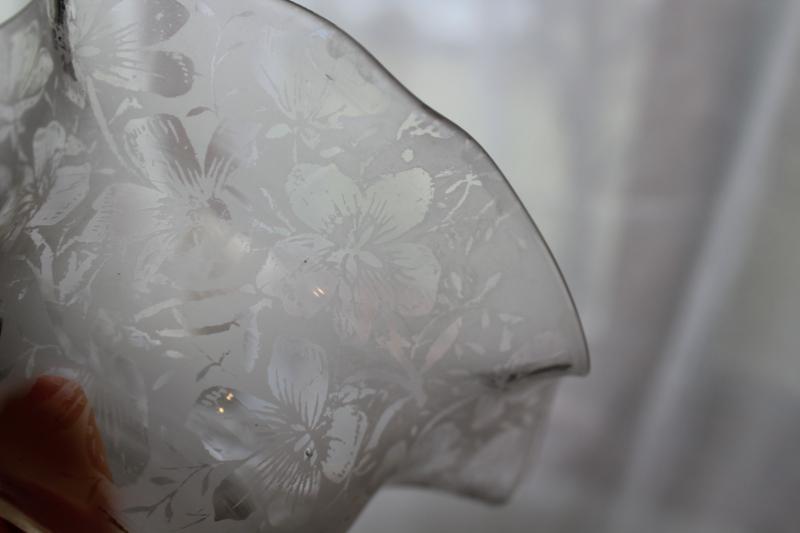 photo of Victorian vintage etched glass lamp shade, antique shade for gaslight or early electric #3