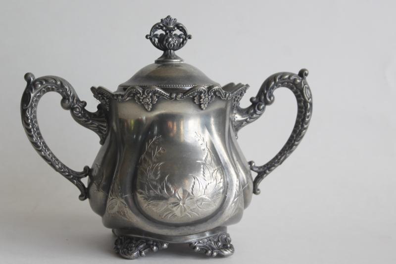 photo of Victorian vintage ornate silver biscuit jar or lump / cube sugar bowl, Webster web mark #1