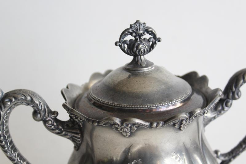 photo of Victorian vintage ornate silver biscuit jar or lump / cube sugar bowl, Webster web mark #2