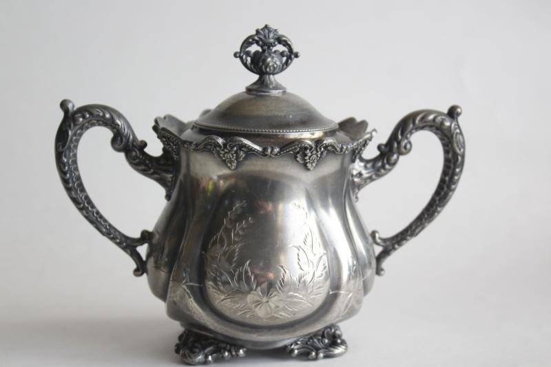 photo of Victorian vintage ornate silver biscuit jar or lump / cube sugar bowl, Webster web mark #4