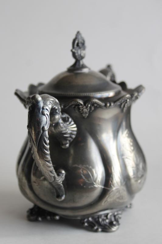 photo of Victorian vintage ornate silver biscuit jar or lump / cube sugar bowl, Webster web mark #7