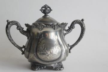 catalog photo of Victorian vintage ornate silver biscuit jar or lump / cube sugar bowl, Webster web mark