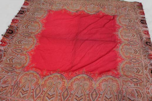 photo of Victorian vintage wool paisley, antique wool fabric table / piano cover or shawl #1