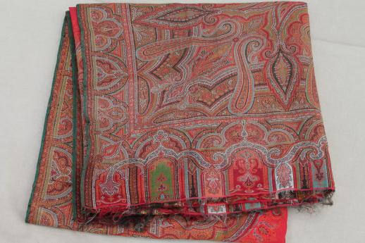 photo of Victorian vintage wool paisley, antique wool fabric table / piano cover or shawl #2