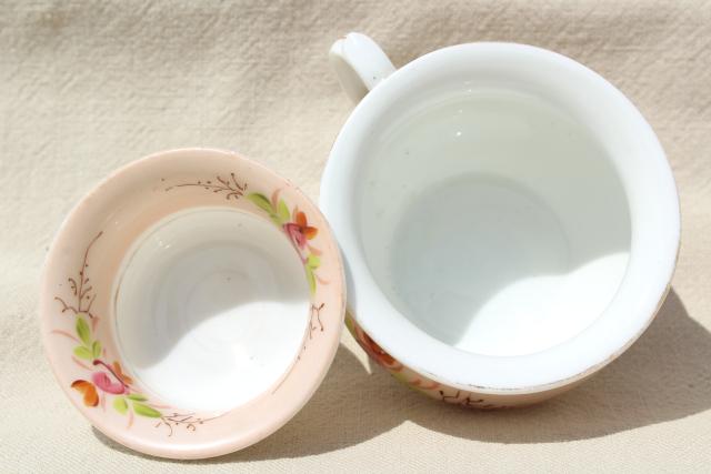 photo of Victorian wash stand set, antique child's size hand painted china boxes & cup for commode #11