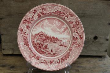 catalog photo of View of Boston Historic America vintage Johnson Bros pink red transferware china plate