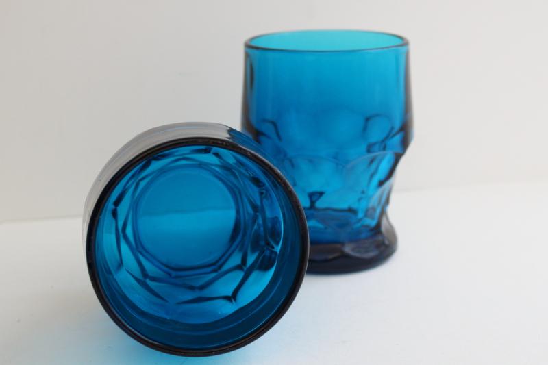 photo of Viking bluenique blue Georgian pattern glass tumblers, vintage drinking glasses #2