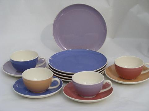 photo of Villeroy & Boch pastel colors china plates, cups/saucers, mod shape #1