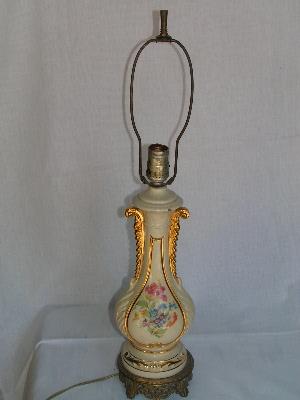 photo of Vintage 1940's china lamp, pink roses floral bouquet #1