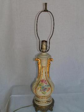 catalog photo of Vintage 1940's china lamp, pink roses floral bouquet