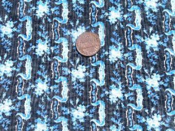 catalog photo of Vintage 40's cotton fabric, blue floral on black