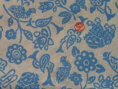 photo of Vintage 50's knit fabric, blue folk print #1