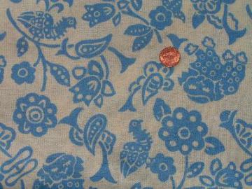 catalog photo of Vintage 50's knit fabric, blue folk print