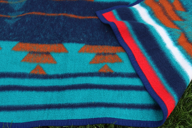 photo of Vintage Biederlack fleece blanket, soft thick camp blanket Indian blanket design #2