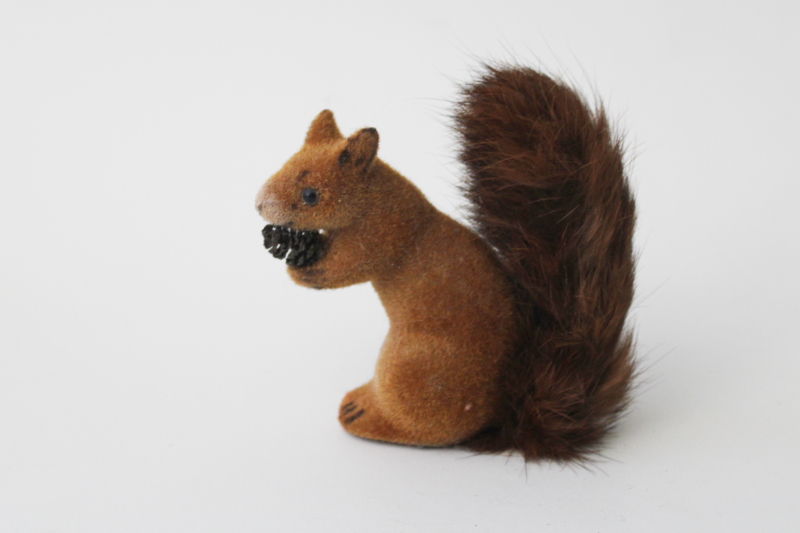 photo of Vintage Germany flocked animal toy or figurine, squirrel w/ fur tail #1